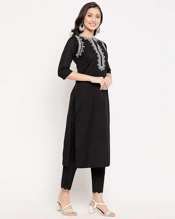 Women's Cotton Embroidered Straight kurti With fit Pant - Image 6