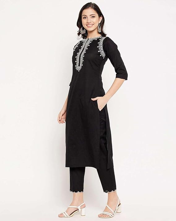 Women's Cotton Embroidered Straight kurti With fit Pant - Image 4