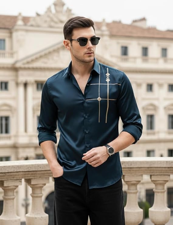 ndoPrimo Men’s Premium Satin Shirt for Party, Formal and Casual Wear – Stylish Designer Full Sleeve Shirt for Men - Image 4