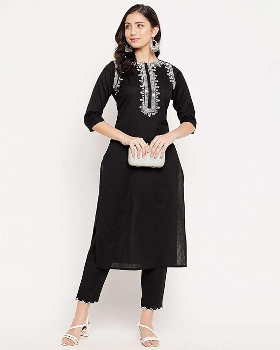 Women's Cotton Embroidered Straight kurti With fit Pant - Image 2