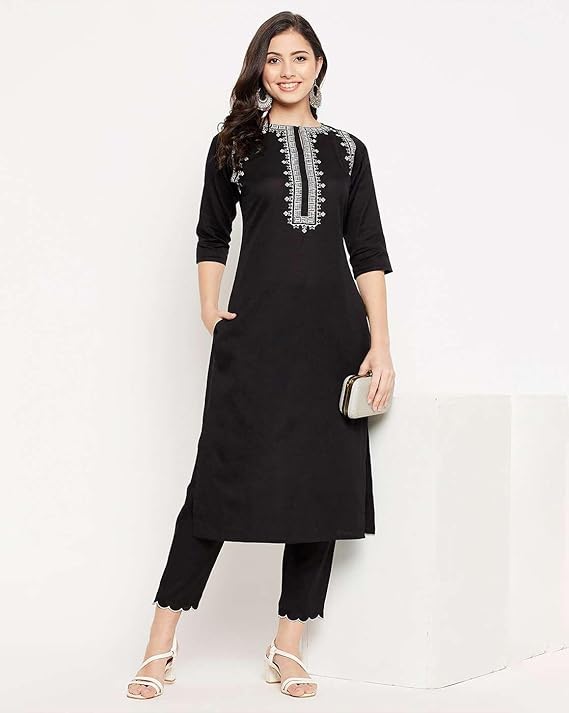Women's Cotton Embroidered Straight kurti With fit Pant - Image 3