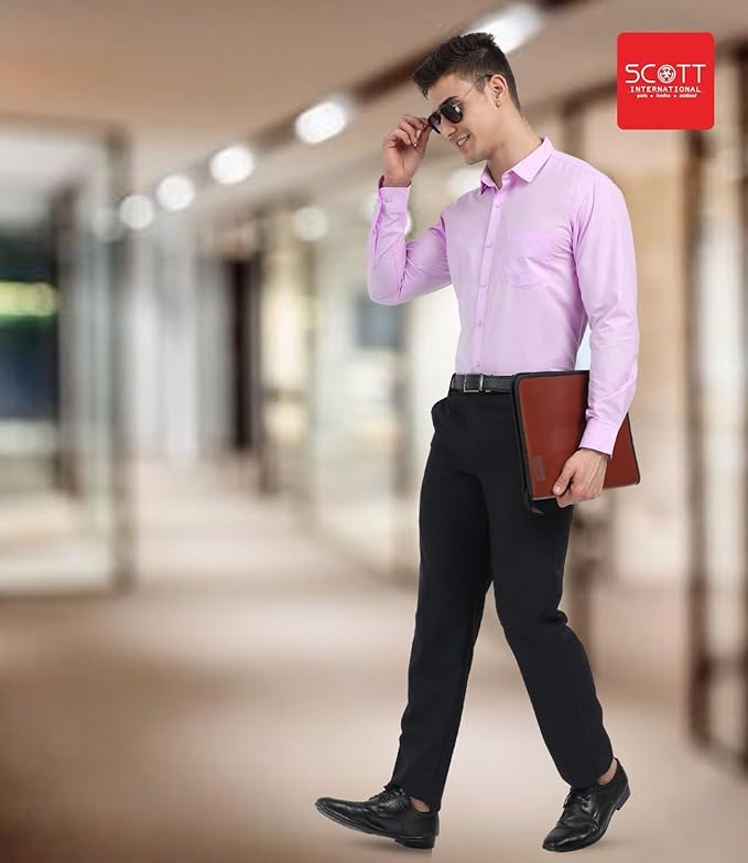 Scott International Men's Formal Shirt | Full Sleeve Wrinkle Resistant Cotton Blend | Spread Collar Regular Fit | Office, Business & Casual Wear | Solid Plain - Image 3