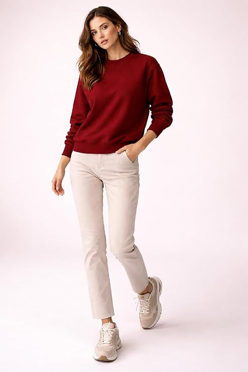 Women’s Crew Neck Sweatshirt Long Sleeve Pullover Plain Solid Colour Casual Wear Top - Image 3