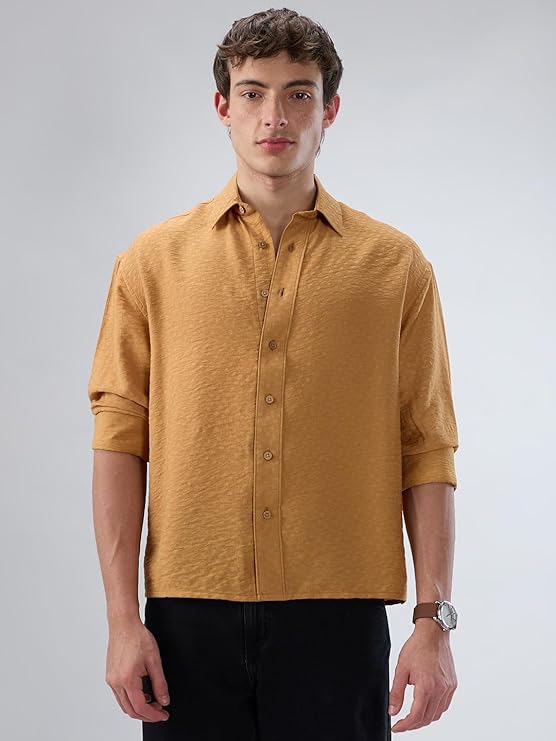 VASTRADO Warm Mustard Sun-Cured Lightweight Textured Shirt - Image 5