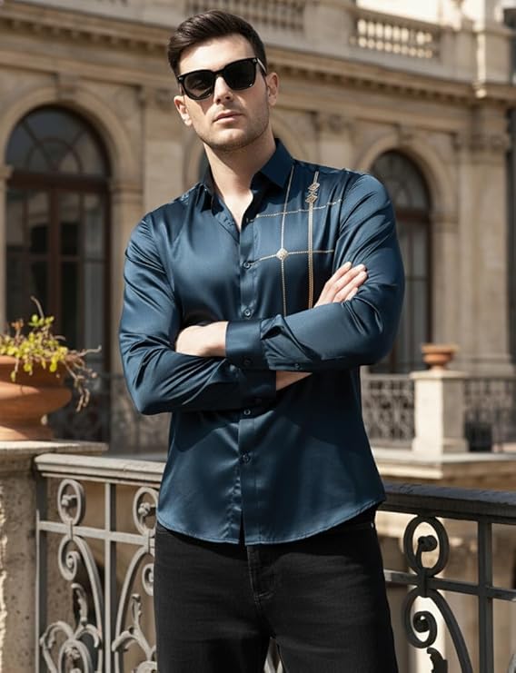 ndoPrimo Men’s Premium Satin Shirt for Party, Formal and Casual Wear – Stylish Designer Full Sleeve Shirt for Men - Image 5