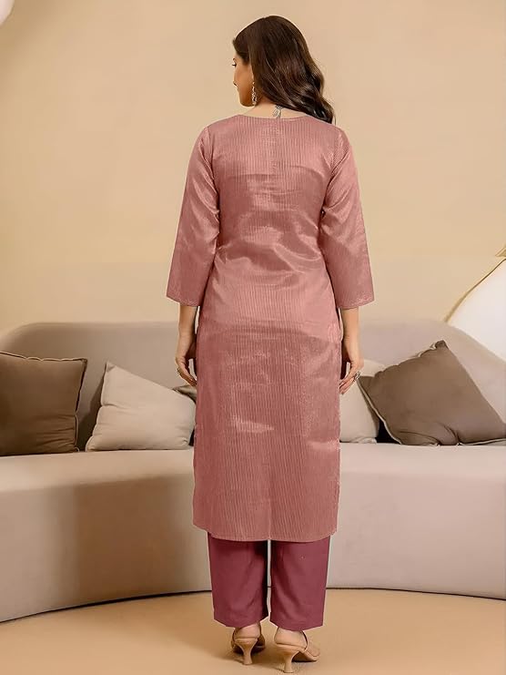 Arangya Women Jacquard Silk Kurta Set with Dupatta |Kurta Set for Women | Ethnic Wear Suit | Straight Kurta with Woven Design & Tassel Dupatta (Available in Plus Size) - Image 3