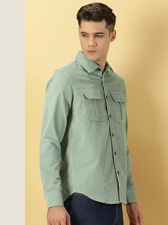 Thomas Scott Men's Cotton Slim Fit Premium Corduroy Long Sleeve | Double Pocket | Spread Collar |Casual Shirt - Image 5