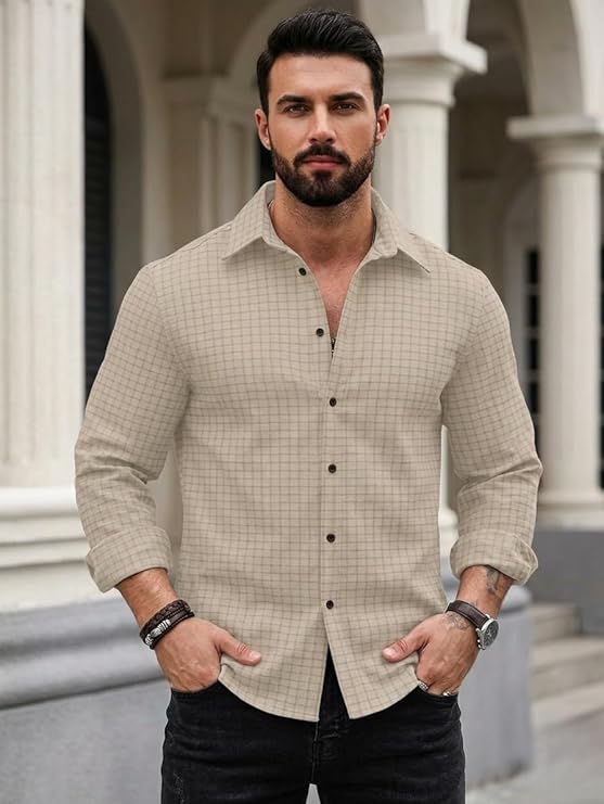 DEELMO Men's Regular Fit Button Down Dress Shirts Textured Long Sleeve Casual Hawaiian Shirt - Image 2