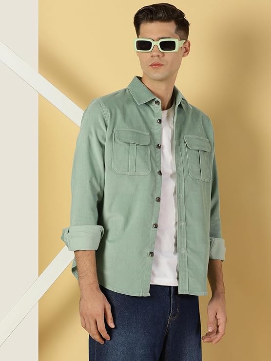 Thomas Scott Men's Cotton Slim Fit Premium Corduroy Long Sleeve | Double Pocket | Spread Collar |Casual Shirt - Image 6
