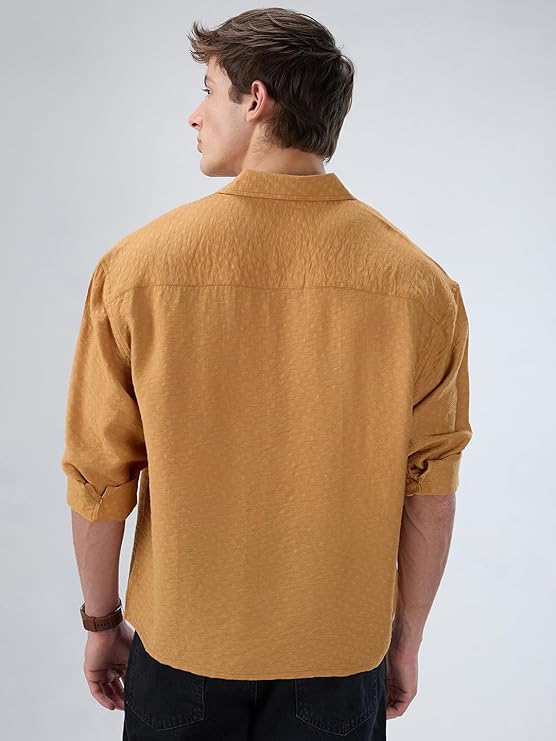 VASTRADO Warm Mustard Sun-Cured Lightweight Textured Shirt - Image 2