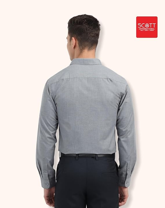 Scott International Men's Formal Shirt | Full Sleeve Wrinkle Resistant Cotton Blend | Spread Collar Regular Fit | Office, Business & Casual Wear | Solid Plain - Image 2