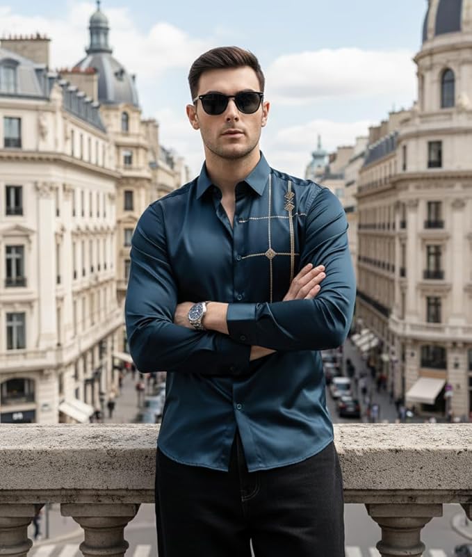 ndoPrimo Men’s Premium Satin Shirt for Party, Formal and Casual Wear – Stylish Designer Full Sleeve Shirt for Men - Image 3