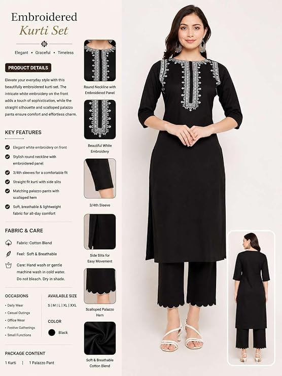Women's Cotton Embroidered Straight kurti With fit Pant - Image 5
