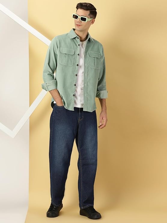 Thomas Scott Men's Cotton Slim Fit Premium Corduroy Long Sleeve | Double Pocket | Spread Collar |Casual Shirt - Image 2