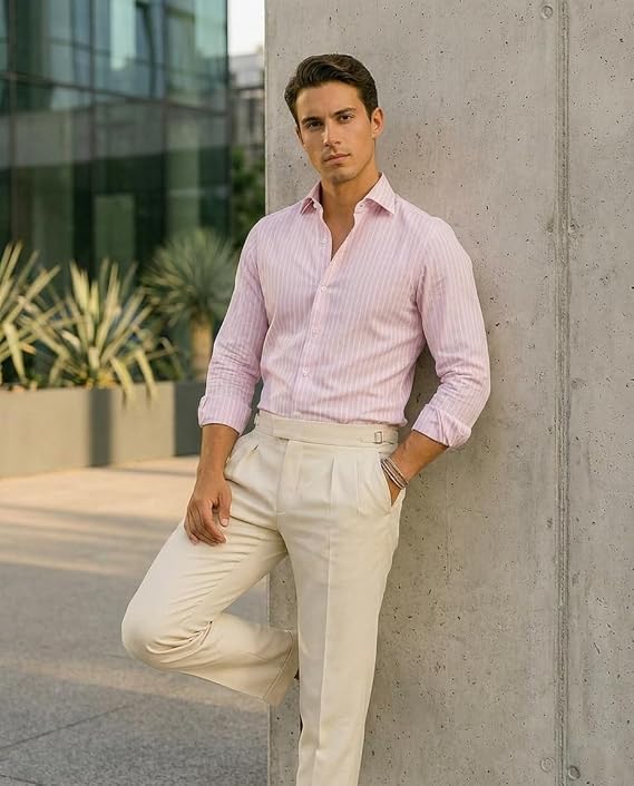 ndoPrimo Men’s Striped Shirt | Premium Slim Fit Full Sleeve Formal Casual Shirt | Button-Down Cotton Shirt for Office - Image 3