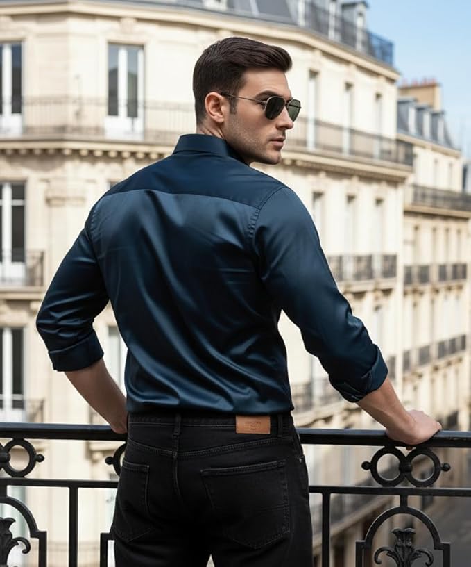 ndoPrimo Men’s Premium Satin Shirt for Party, Formal and Casual Wear – Stylish Designer Full Sleeve Shirt for Men - Image 2