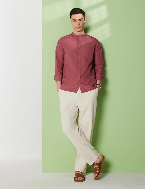 Symbol Premium Men's Mandarin Collar Casual Cotton Poplin Shirt - Regular Fit |Full Sleeve | Pure Cotton (Available in Plus Sizes) - Image 4
