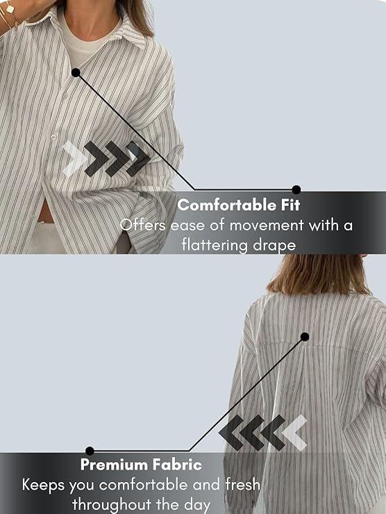 GRECIILOOKS Striped Shirt for Women | Korean Style Full Sleeve Oversized Button Down Shirts | Tops for Women | Shirt for Woman | Plus Size Top for Office & Casual Outfit - Image 4