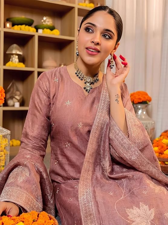 Arangya Women Jacquard Silk Kurta Set with Dupatta |Kurta Set for Women | Ethnic Wear Suit | Straight Kurta with Woven Design & Tassel Dupatta (Available in Plus Size) - Image 5