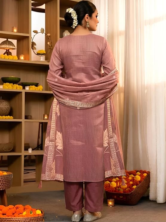 Arangya Women Jacquard Silk Kurta Set with Dupatta |Kurta Set for Women | Ethnic Wear Suit | Straight Kurta with Woven Design & Tassel Dupatta (Available in Plus Size) - Image 7
