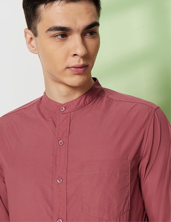 Symbol Premium Men's Mandarin Collar Casual Cotton Poplin Shirt - Regular Fit |Full Sleeve | Pure Cotton (Available in Plus Sizes) - Image 3
