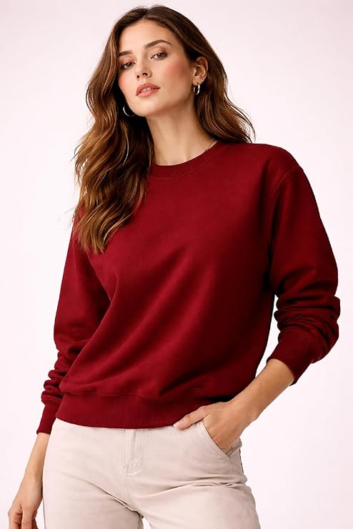 Women’s Crew Neck Sweatshirt Long Sleeve Pullover Plain Solid Colour Casual Wear Top - Image 2