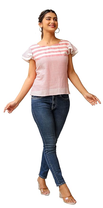 Yash Gallery Women's Stripe Printed Regular Fit Top for Women