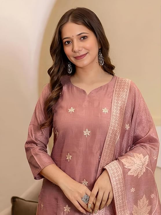 Arangya Women Jacquard Silk Kurta Set with Dupatta |Kurta Set for Women | Ethnic Wear Suit | Straight Kurta with Woven Design & Tassel Dupatta (Available in Plus Size) - Image 2