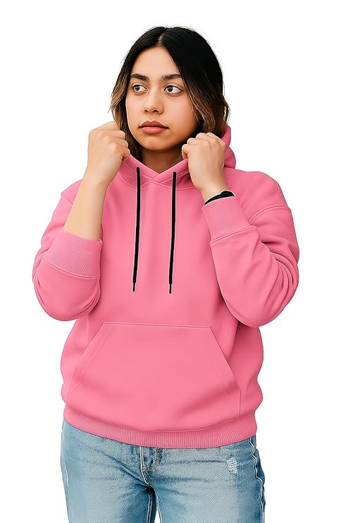 Women’s Black Fleece Hoodie Oversized Fit Soft Warm Winter Hooded Sweatshirt with Kangaroo Pocket - Image 5
