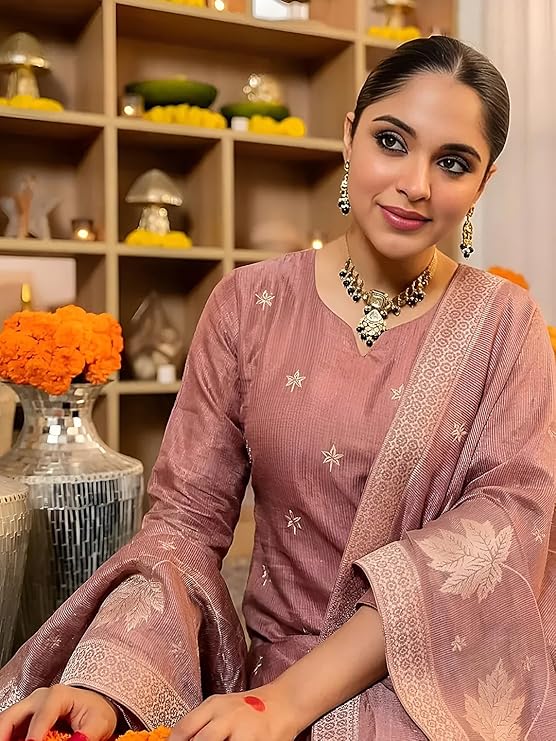 Arangya Women Jacquard Silk Kurta Set with Dupatta |Kurta Set for Women | Ethnic Wear Suit | Straight Kurta with Woven Design & Tassel Dupatta (Available in Plus Size) - Image 6