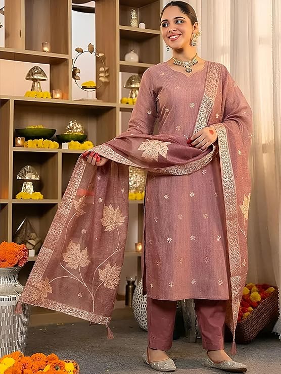 Arangya Women Jacquard Silk Kurta Set with Dupatta |Kurta Set for Women | Ethnic Wear Suit | Straight Kurta with Woven Design & Tassel Dupatta (Available in Plus Size) - Image 4