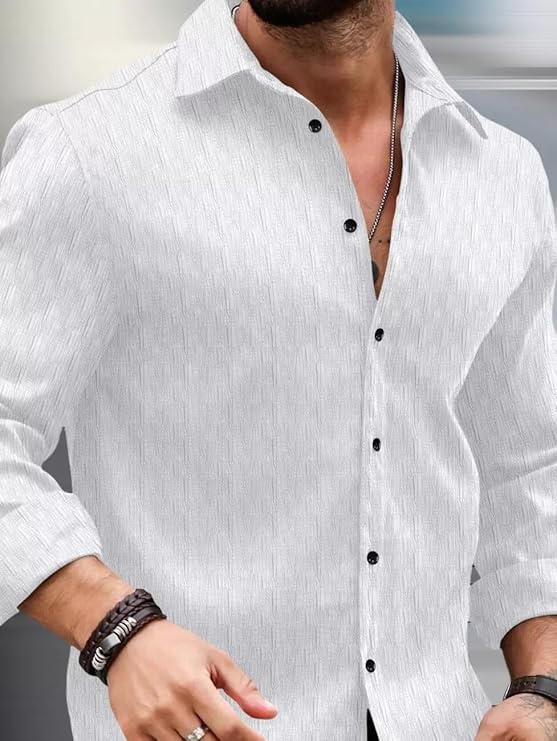 DEELMO Men's Regular Fit Button Down Dress Shirts Textured Long Sleeve Casual Hawaiian Shirt - Image 5