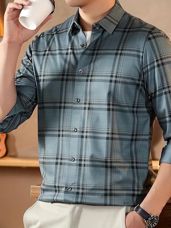 Lymio Men Shirt | Checkered Button Down Shirt for Men | Slim Fit Casual & Semi-Formal Shirts for Man | Textured Long Sleeve | Office & Weekend Ready (Packs Also Available) (Big-Checks) - Image 4