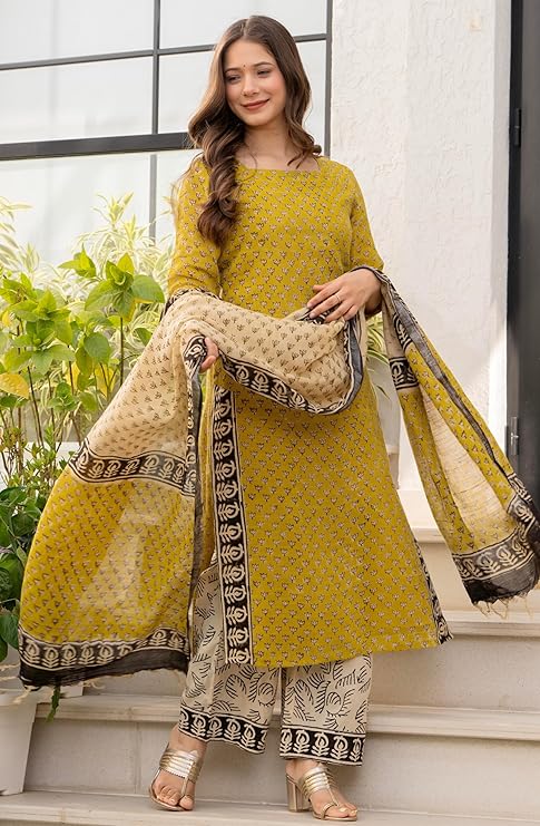 Amayra Women's Pure Cotton Straight Kurta Set with Palazzo Pants & Dupatta|Ethnic wear|Kurta Set for Women - Image 5