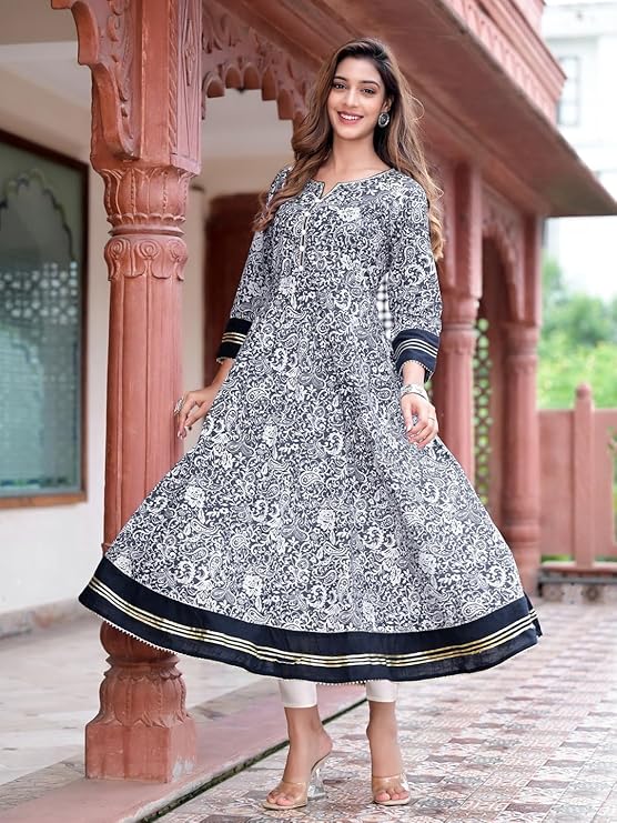 Yash Gallery Women's Cotton Relaxed Fit Anarkali Kurta - Image 5