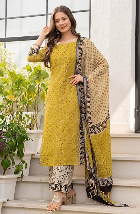 Amayra Women's Pure Cotton Straight Kurta Set with Palazzo Pants & Dupatta|Ethnic wear|Kurta Set for Women - Image 3