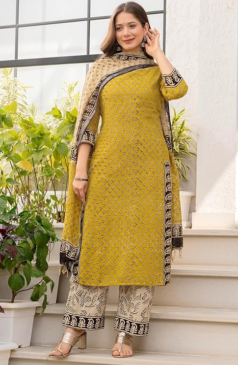 Amayra Women's Pure Cotton Straight Kurta Set with Palazzo Pants & Dupatta|Ethnic wear|Kurta Set for Women - Image 4