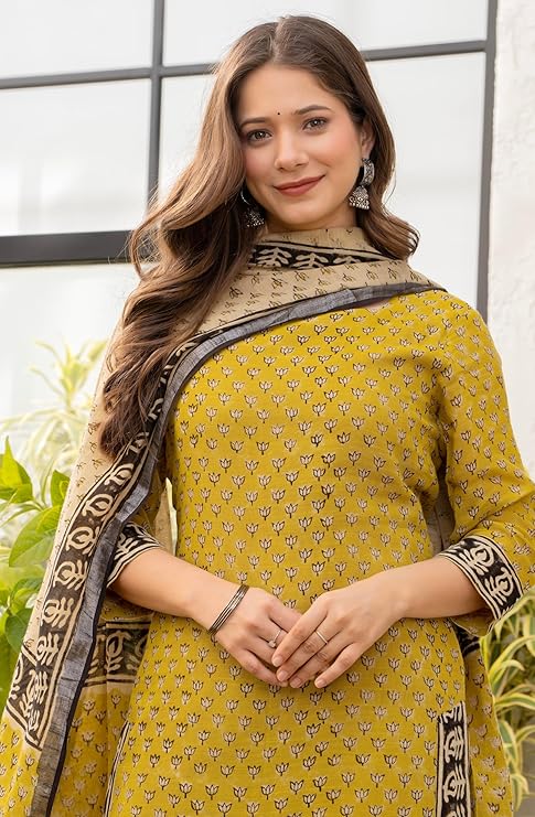 Amayra Women's Pure Cotton Straight Kurta Set with Palazzo Pants & Dupatta|Ethnic wear|Kurta Set for Women - Image 2