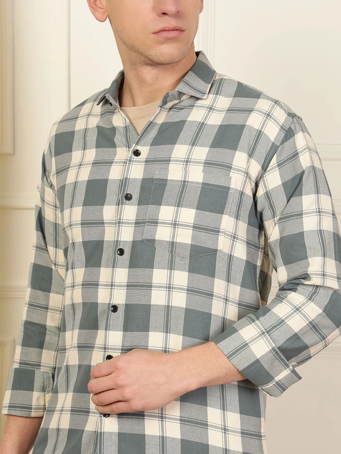 WOXEN Men Regular Fit Checkered Spread Collar Casual Shirt - Image 5