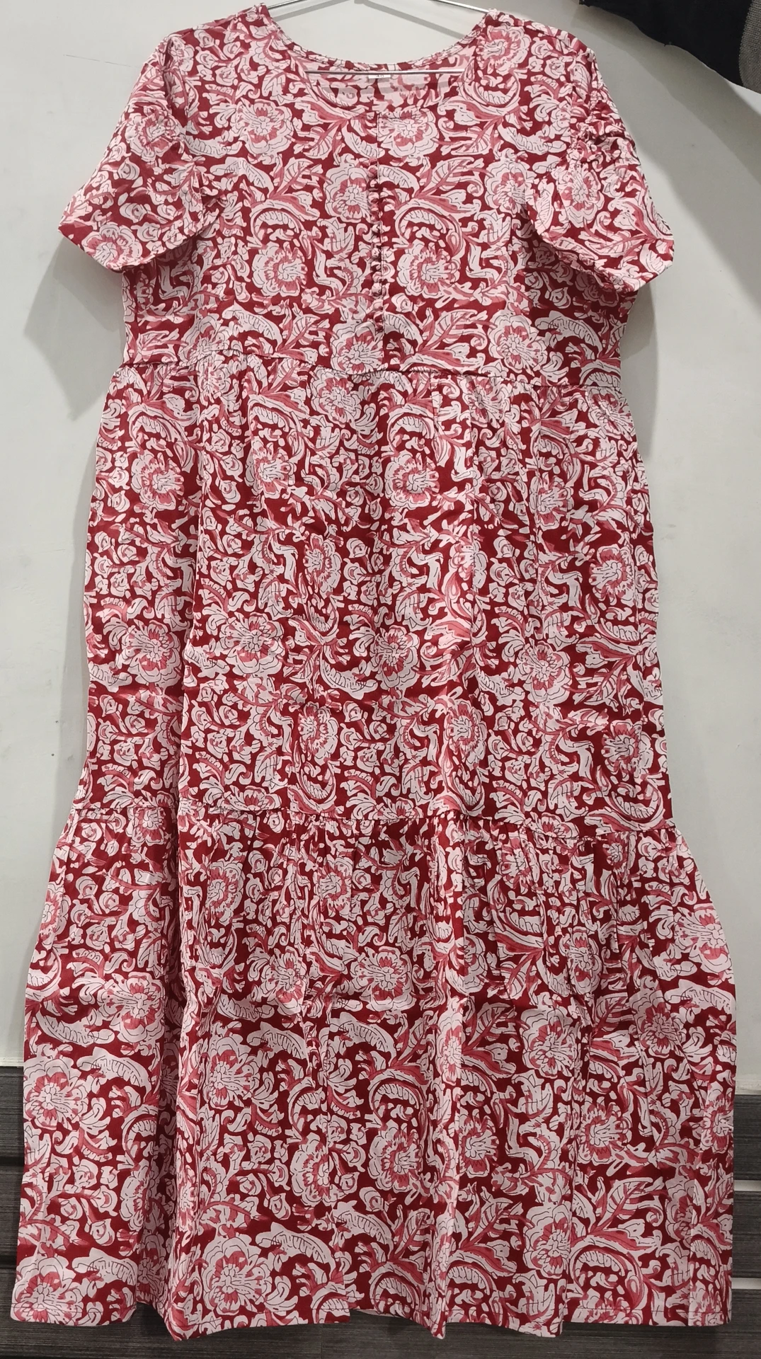 Varada Industry Women Printed Cotton Blend Flared Kurta (Maroon) - Image 3